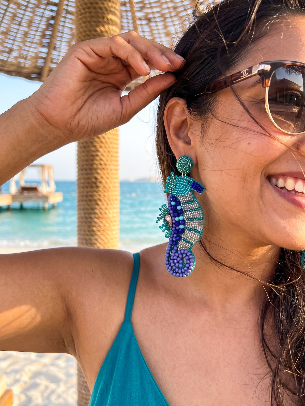 Blue Lagoon Seahorse Handmade Beaded Earrings