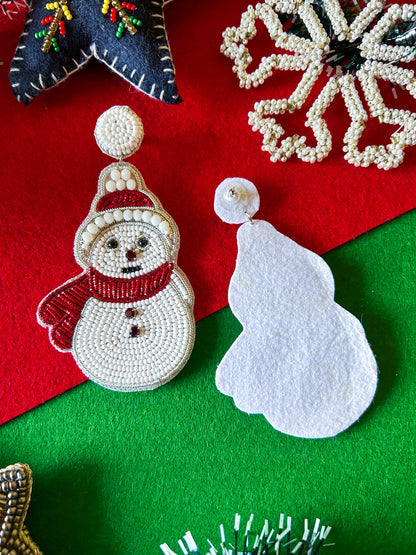 Frosty - The Snowman Handmade Beaded Christmas Earrings