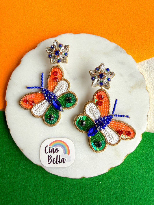 Freedom Wings Butterfly Handmade Tricolour Beaded Earrings