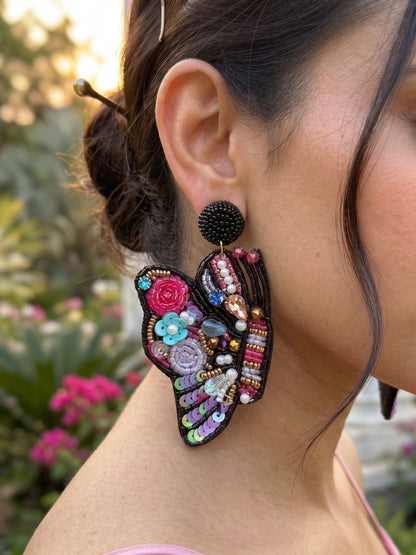Kaleido Wings Black Handmade Beaded Butterfly Earrings