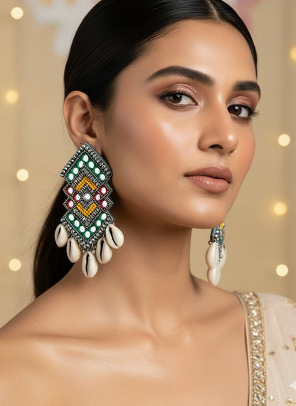 RangRaas Mirror Handmade Beaded Earrings