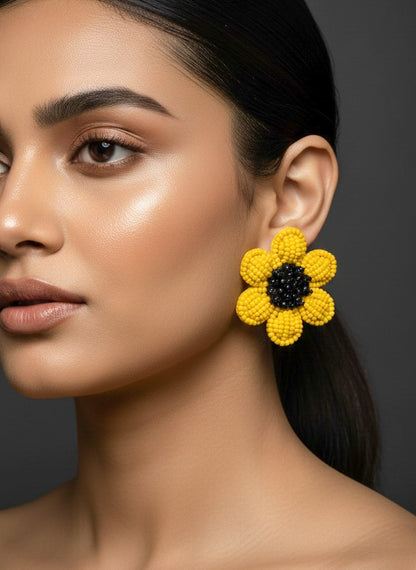Sunflower Stud Handmade Beaded Flower Earrings