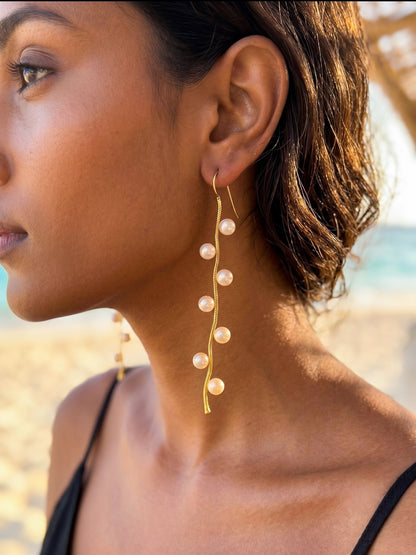Golden Pearl Trail Handmade Brass Earrings