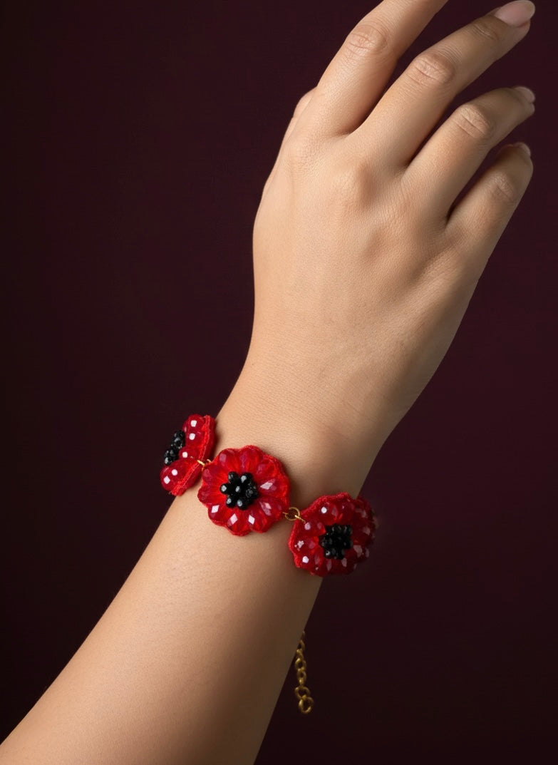 Daisy Dream Red Handmade Beaded Bracelet