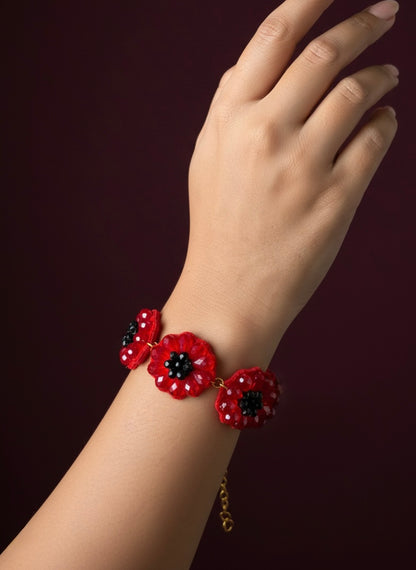 Daisy Dream Red Handmade Beaded Bracelet