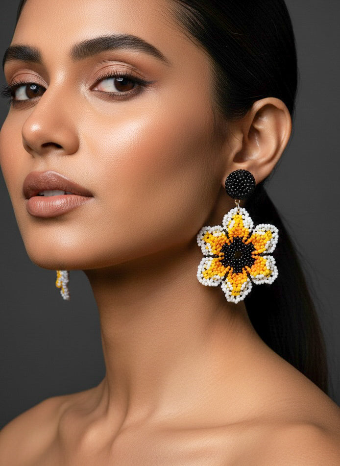 Sun-Kissed Flower Handmade Beaded Earrings