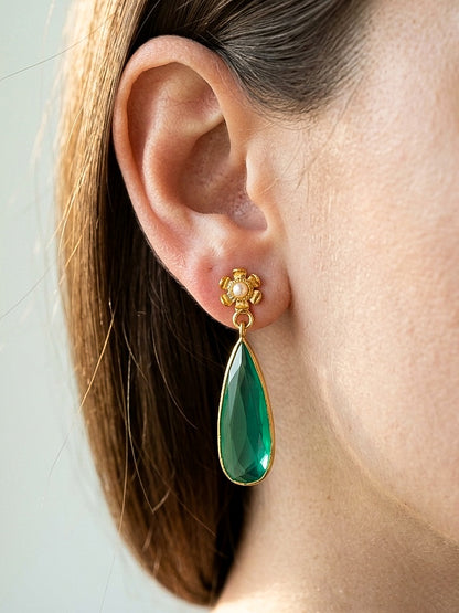 Pixie Drops Teal Green Handmade Brass Earrings