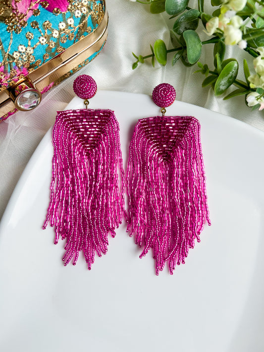 Luxe Rosey Handmade Beaded Tassel Earrings