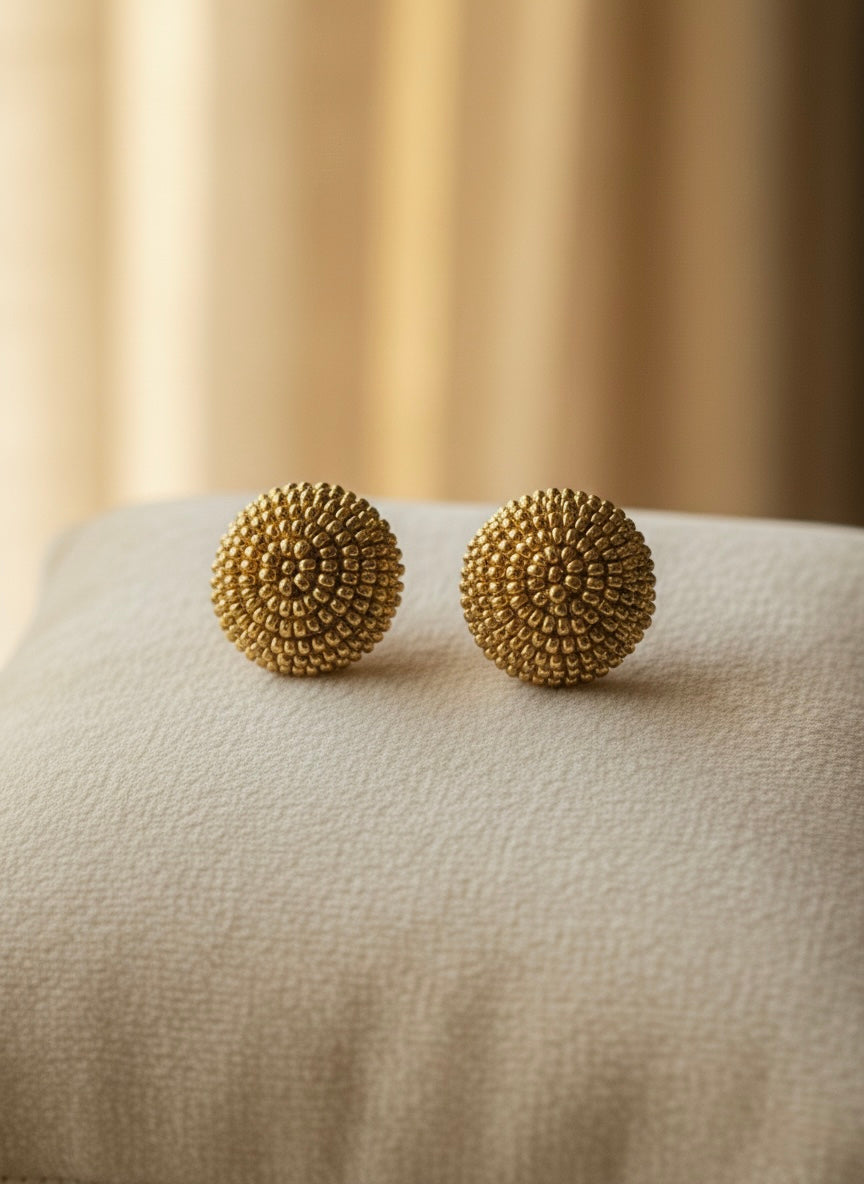 Unique Gold Round Handmade Beaded Stud Earrings