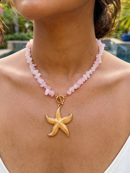 Marine Style Starfish Blush Pink Handmade Beaded Chain Necklace