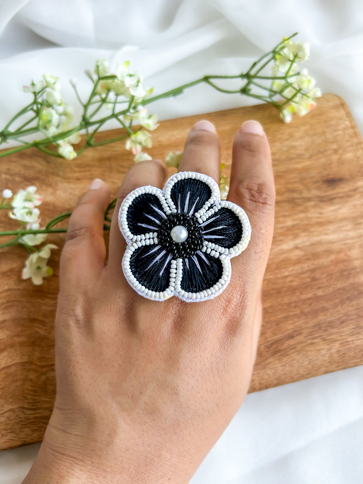 Twilight Blossom Handmade Beaded Ring