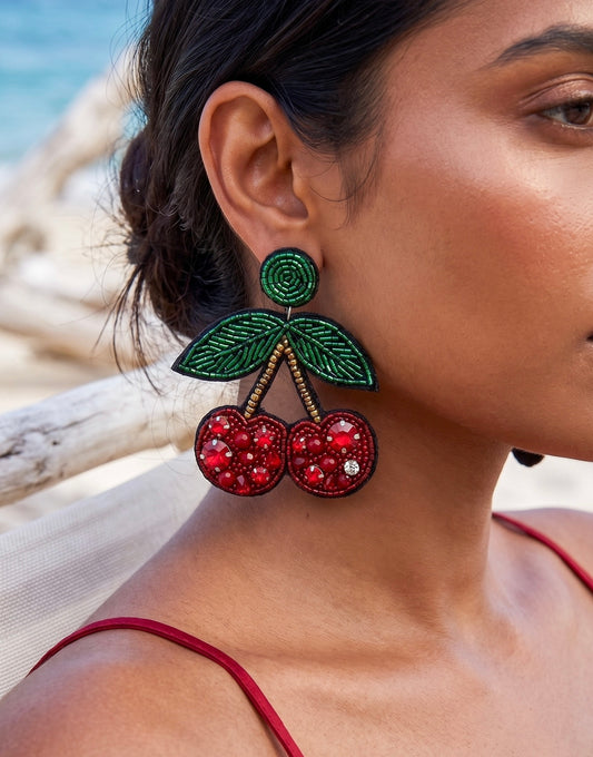 Cherry Love Handmade Beaded Earrings
