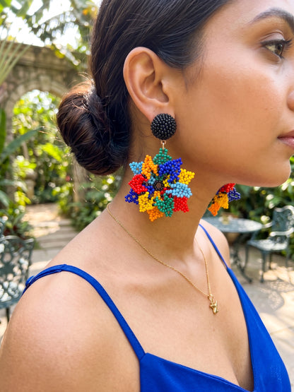 Blossoming Rainbow Flower Handmade Beaded Earrings