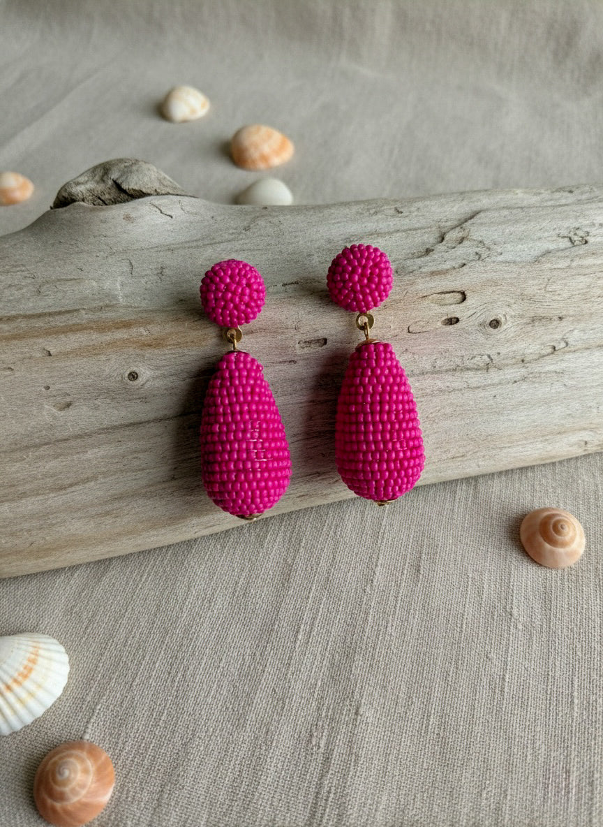 Fuchsia Pink Drop Handmade Beaded Earrings