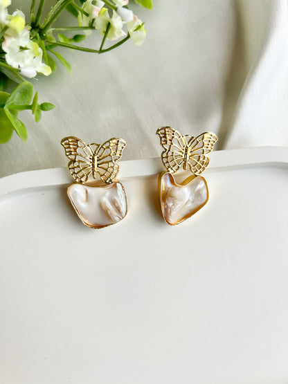 Butterfly Charm Brass Earrings