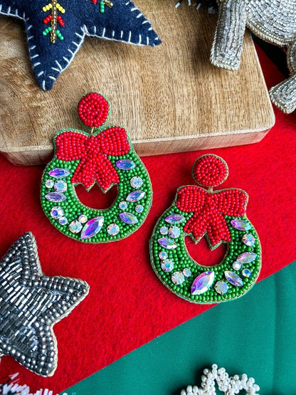 Christmas Wreath Handmade Beaded Earrings