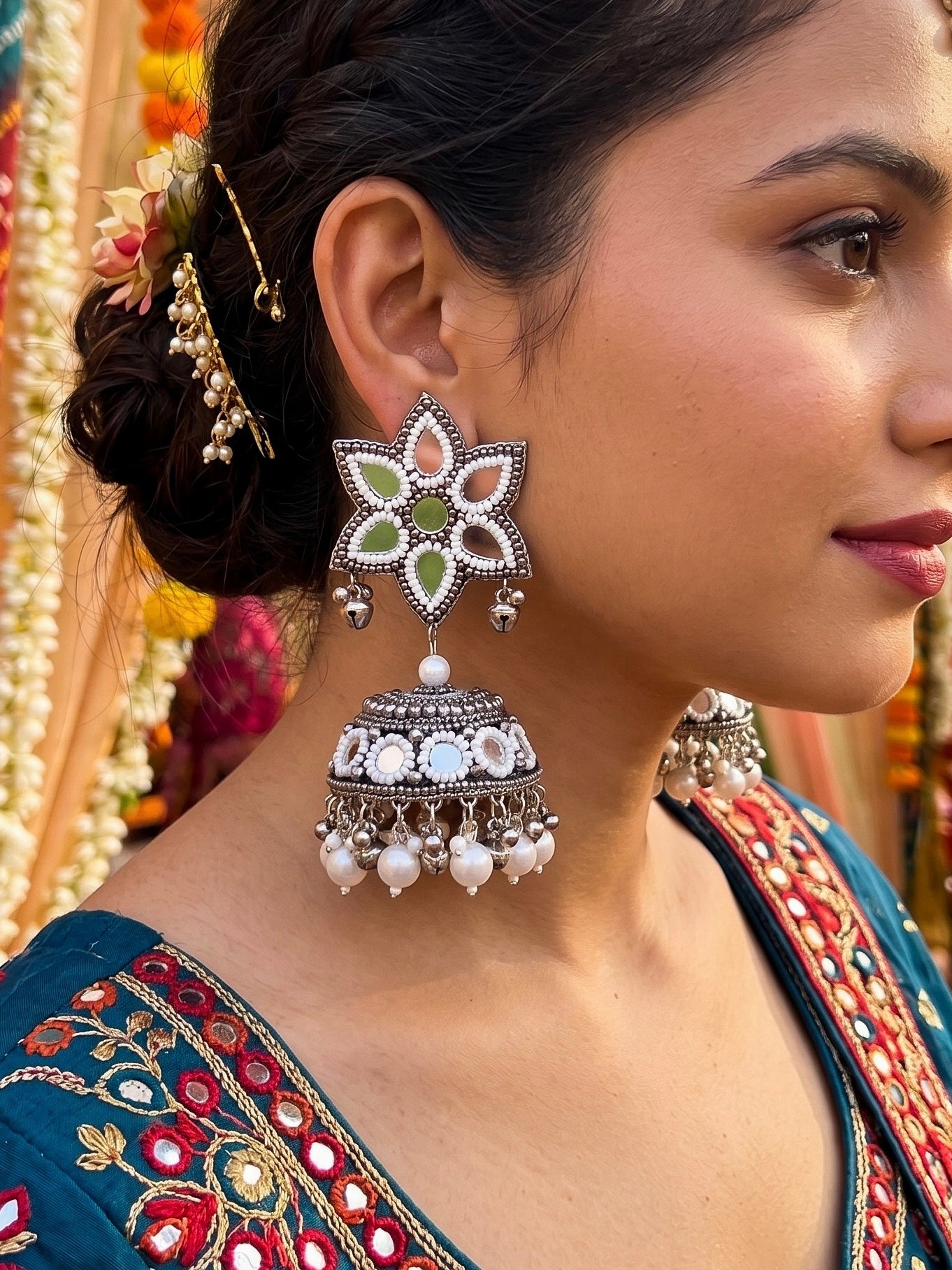 Naaz Mirror Handmade Beaded Jhumka Earrings