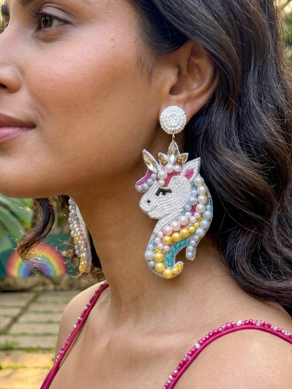 Magical Rainbow Unicorn Handmade Beaded Earrings