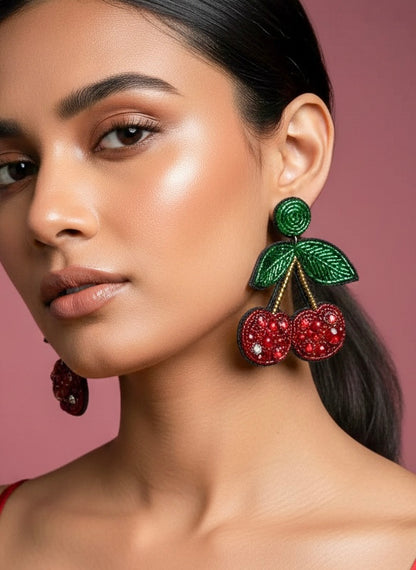Cherry Love Handmade Beaded Earrings