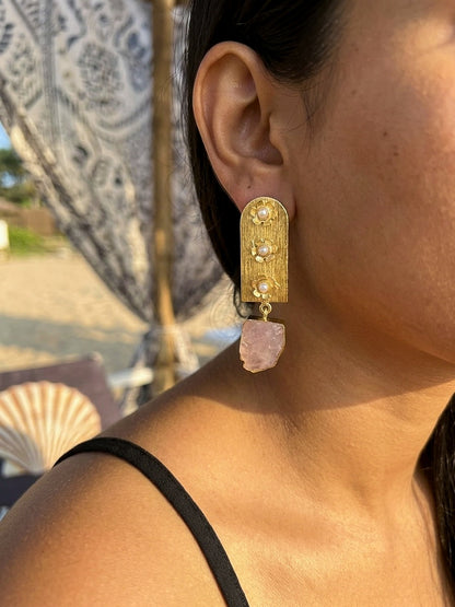 Flora Royale – Blush Pink Handmade Brass Earrings