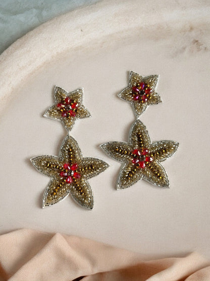 Gold Starfish Jewels Handmade Beaded Earrings