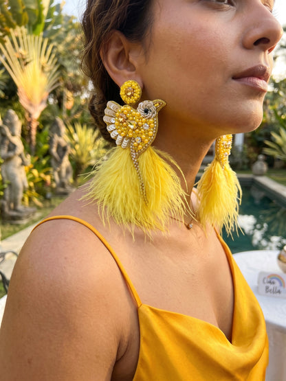 Glamorous Yellow Birdies Handmade Beaded Bird Earrings