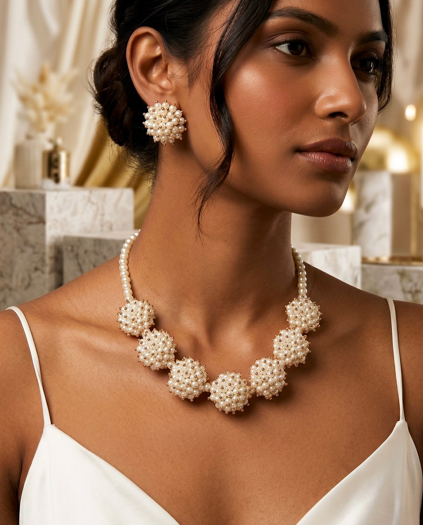 Sitara Pearl Handmade Necklace + Stud Earrings Set
