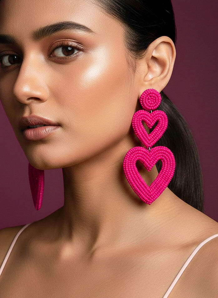 Steal My Love Handmade Beaded Heart Shaped Earrings