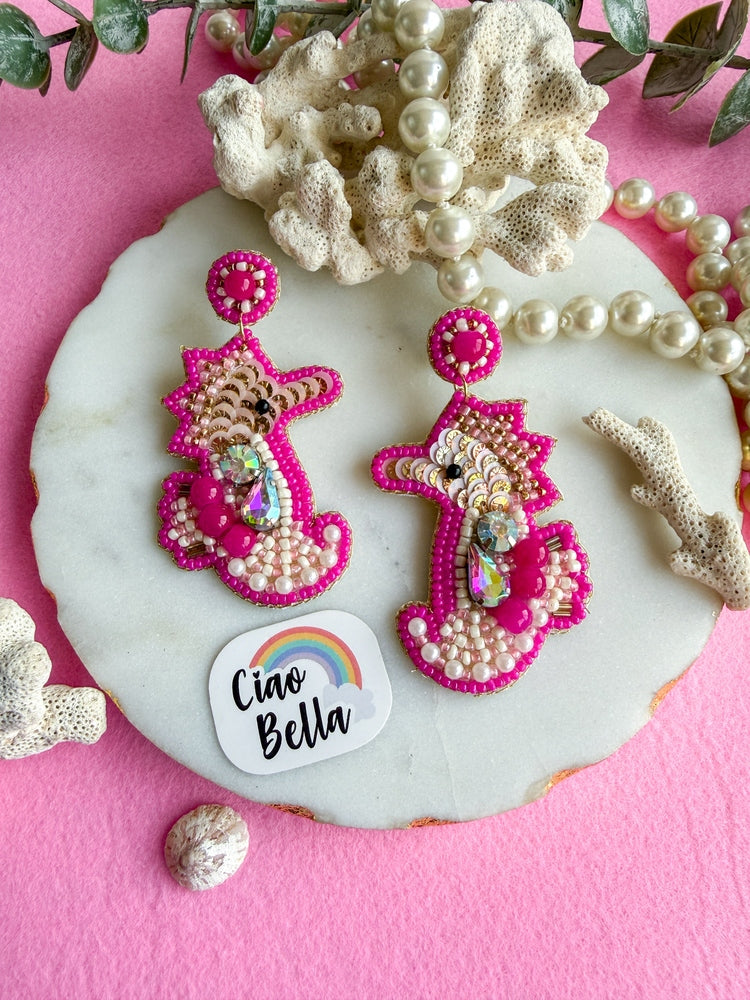 Candy Pink Seahorse Handmade Beaded Earrings