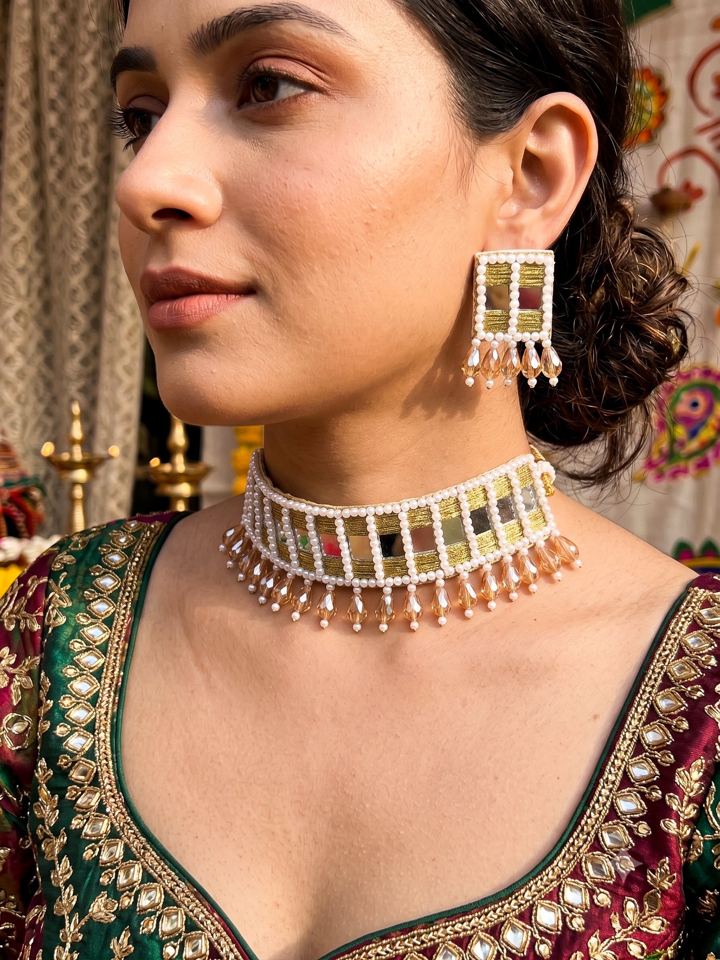 Sitara Gold Handmade Beaded Necklace & Earrings Set