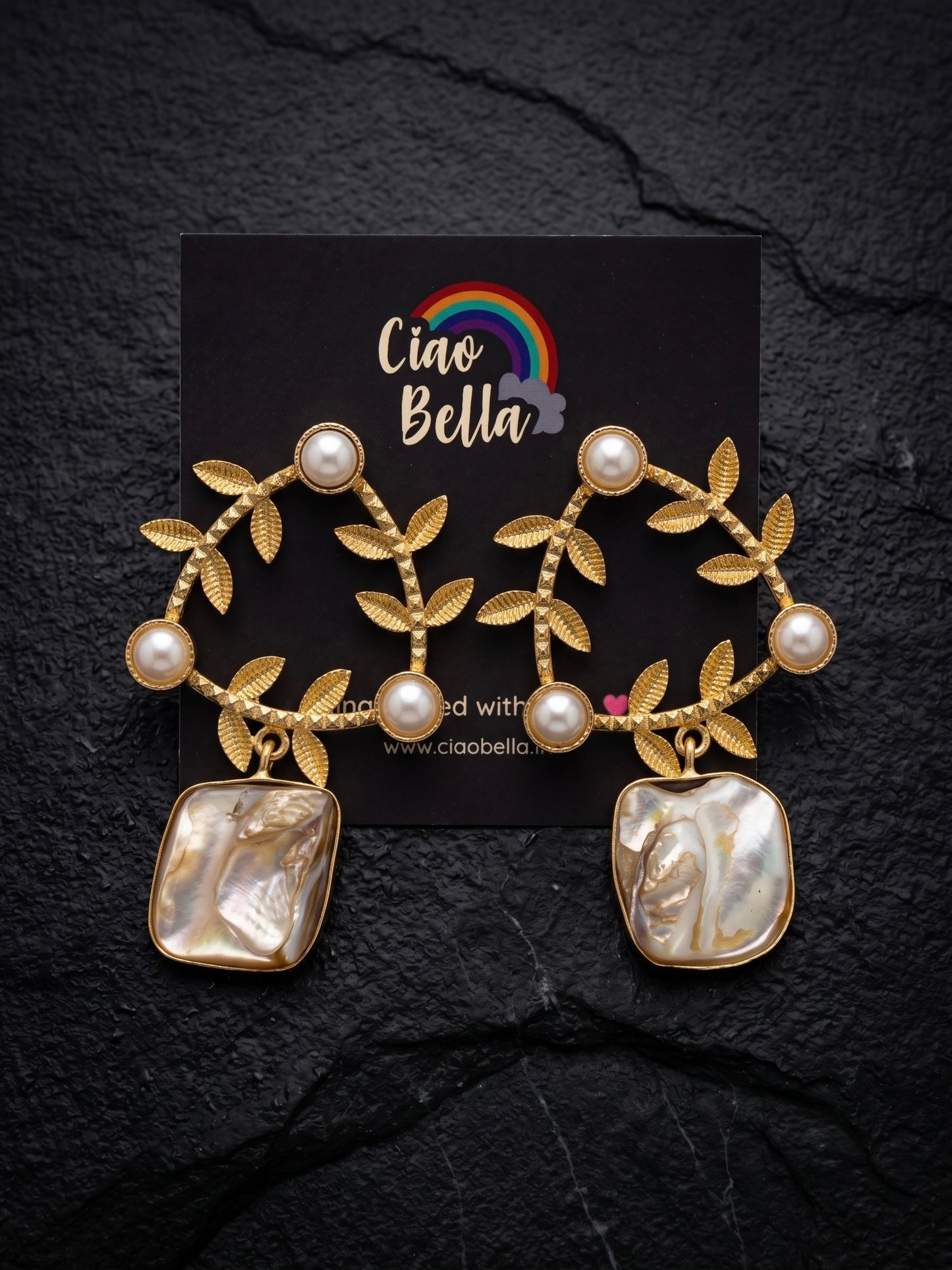 Olivia Mother of Pearl Drop Handmade Brass Earrings
