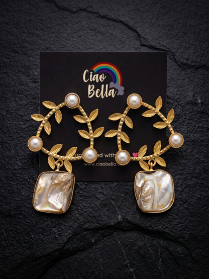 Olivia Mother of Pearl Drop Handmade Brass Earrings