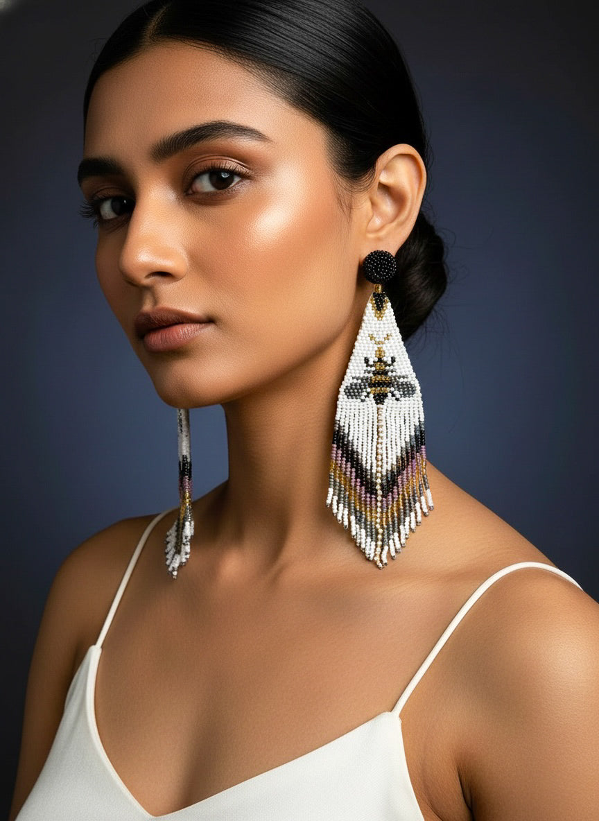 Amber Bee Handmade Beaded Tassel Earrings