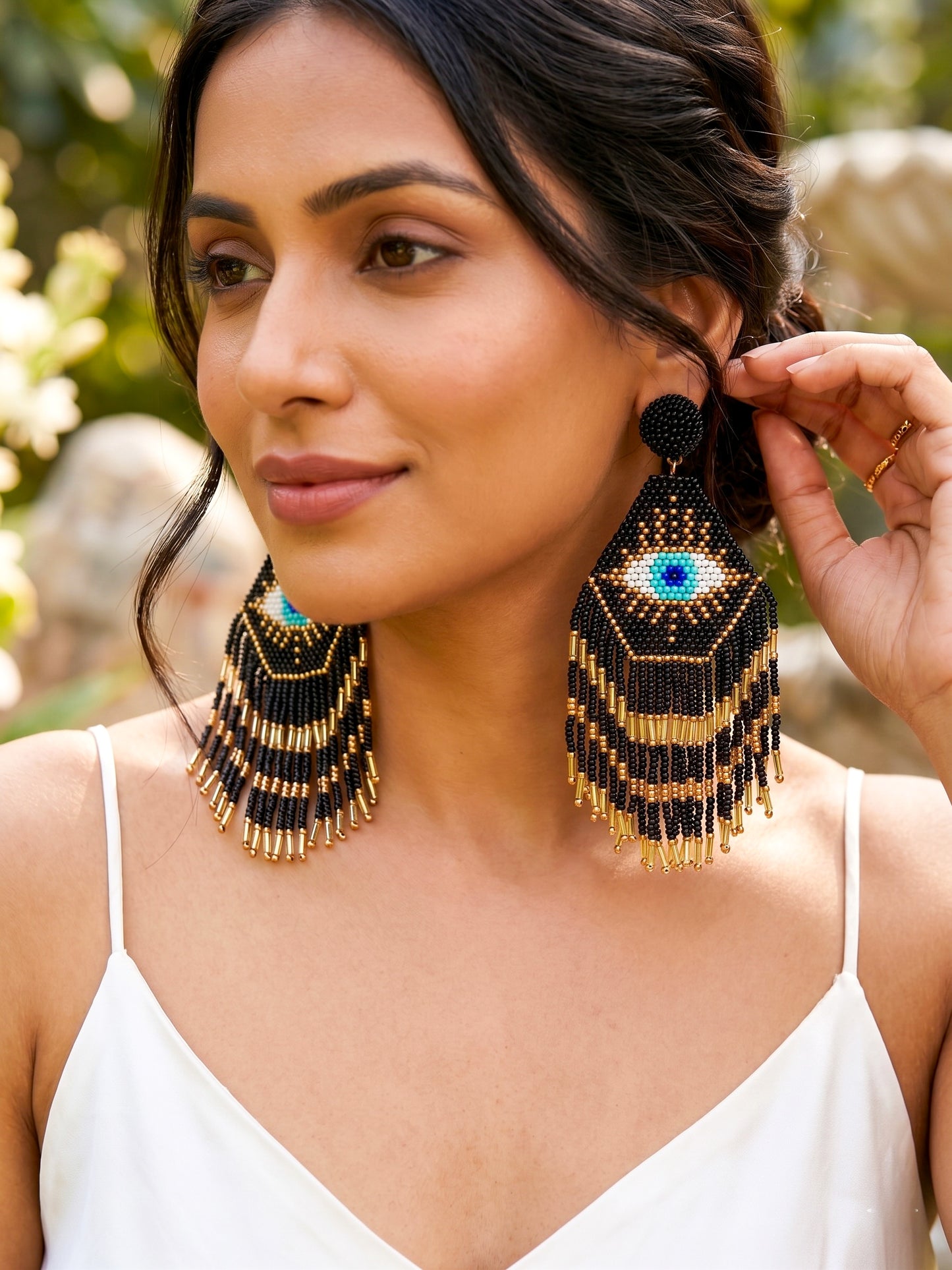 Nazarbattu Evil Eye Handmade Beaded Tassel Earrings