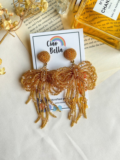 Pookie Bow (Gold) Handmade Beaded Earrings
