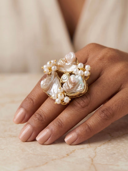 Mother of Pearl Kundan Handmade Brass Ring