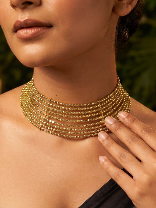 Myra Gold Beaded Handmade Hasli Necklace