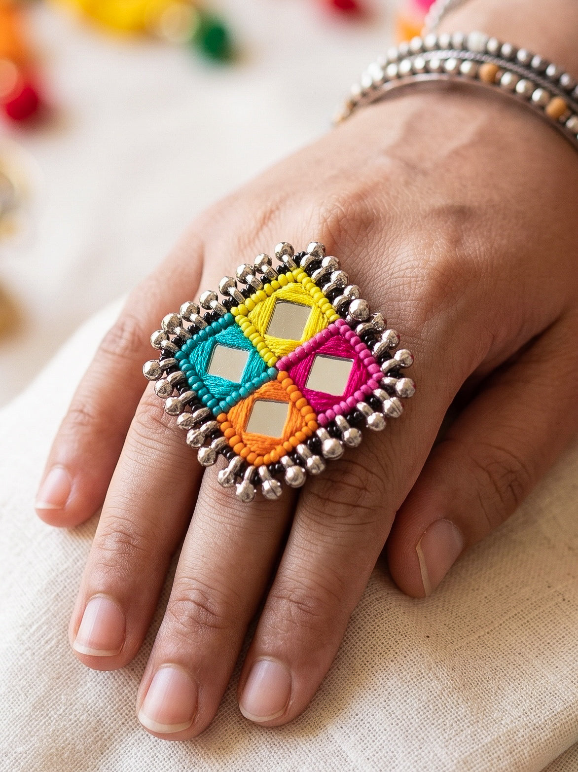 Ranjhana Mirror Handmade Beaded Ring