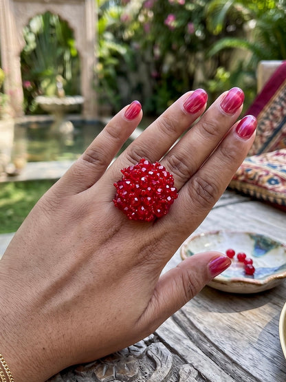 Velvet Rouge Deep Red Handmade Beaded Ring