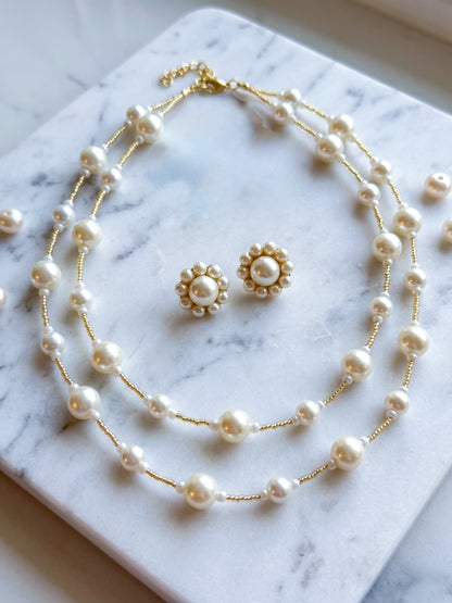 Serena Pearl Handmade Necklace + Stud Earrings Set