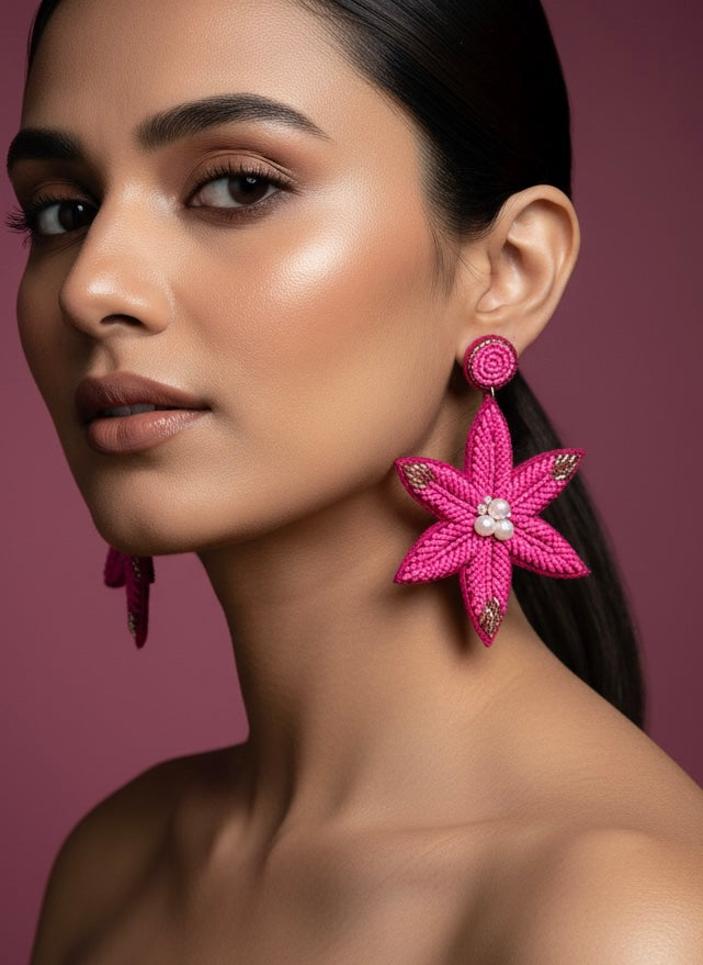 Rosey Petals Handmade Beaded Flower Earrings