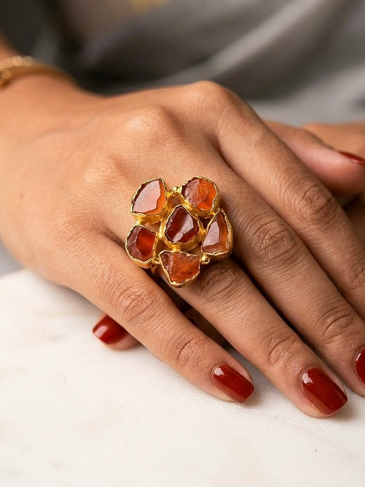 Agate Rust Orange Natural Stone Handmade Brass Ring