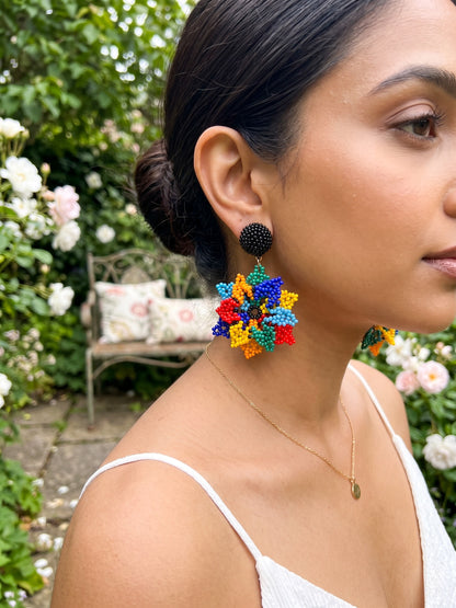 Blossoming Rainbow Flower Handmade Beaded Earrings