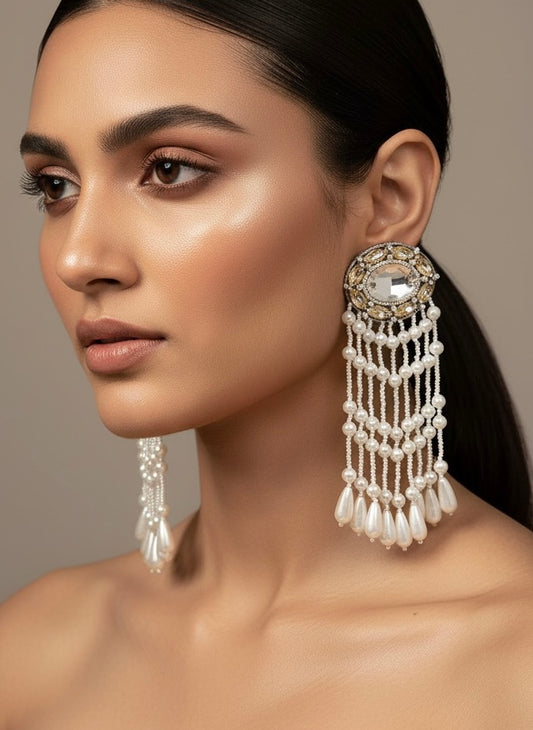 Taara Handmade Beaded Pearl Tassel Earrings