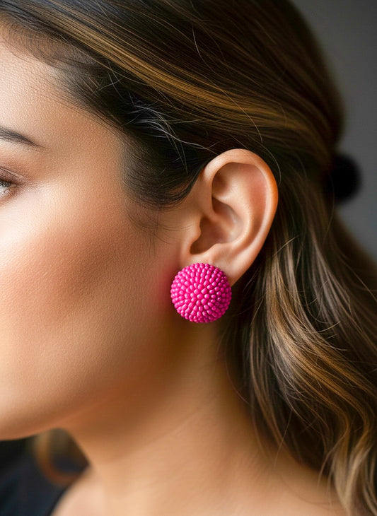 Rose Pink Round Handmade Beaded Stud Earrings