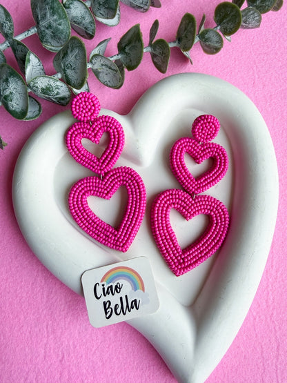 Steal My Love Handmade Beaded Pink Heart Shaped Earrings