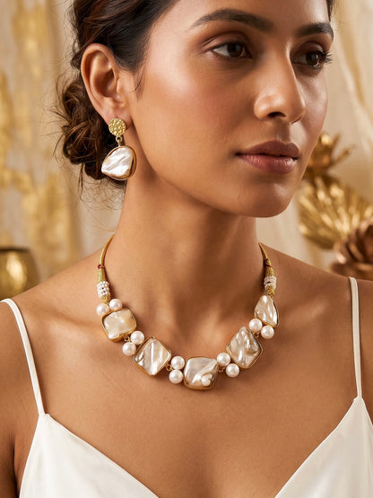 Mother Of Pearl Handmade Brass Necklace Set