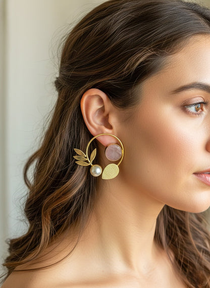 Orelia Blush Pink Stud Handmade Brass Earrings