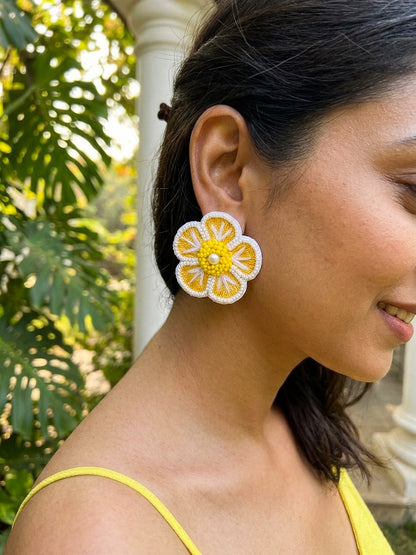 Sunshine Yellow Blossom Handmade Beaded Earrings