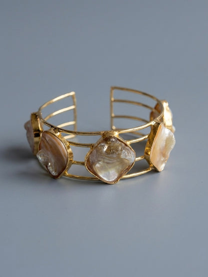 Celestia Mother of Pearl Handmade Brass Cuff Bracelet